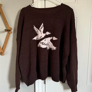 Hollister Dark Brown Sweater with Bird Motif